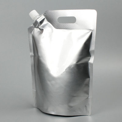 लिक्विड ड्रिंक्स पैकेजिंग के लिए स्पूट और ढक्कन के साथ अनुकूलन योग्य हैंडल टॉप एल्यूमीनियम पन्नी स्टैंड अप पॉच बैग